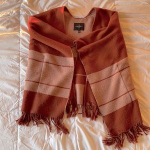 Bohemian Burnt Orange American Eagle Poncho Jacket with Fringe One Size
